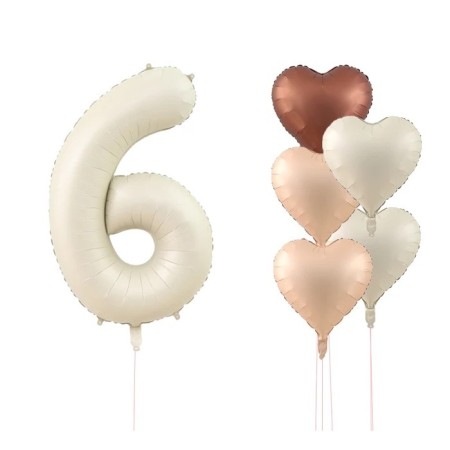 Krem Rakam Ve Kalp Folyo Balon Seti