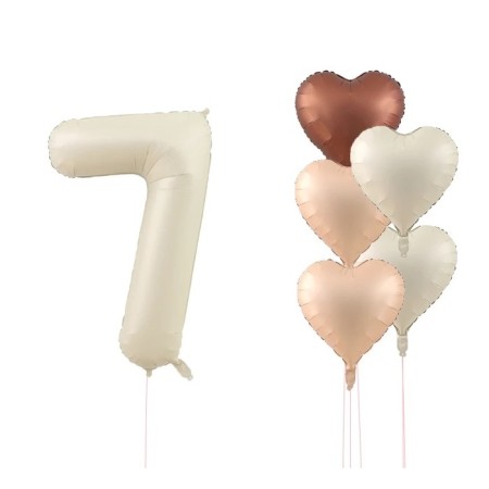 Krem Rakam Ve Kalp Folyo Balon Seti