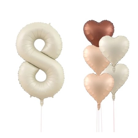 Krem Rakam Ve Kalp Folyo Balon Seti