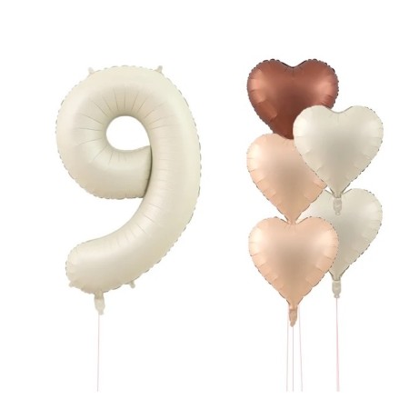 Krem Rakam Ve Kalp Folyo Balon Seti