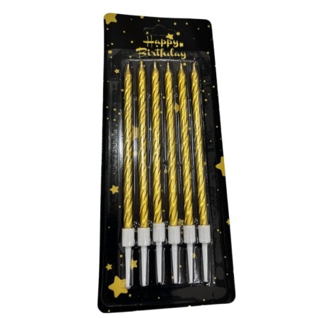 Spiral Gold İnce Mum 14 cm 6 lı