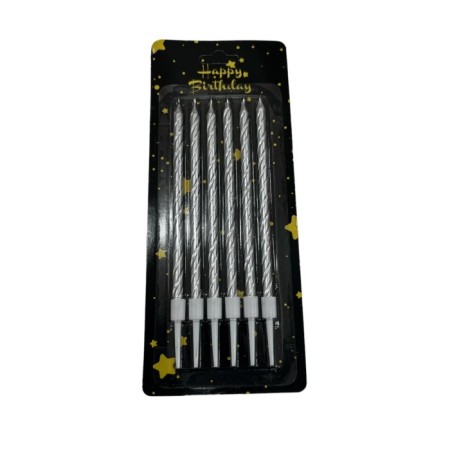 Spiral Gümüş İnce Mum 14 cm 6 lı