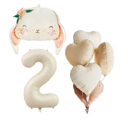 Çiçekli Tavşan Kalp Yaş Folyo Balon Seti