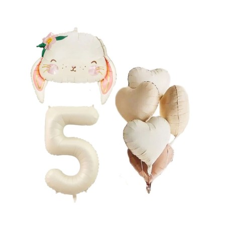 Çiçekli Tavşan Kalp Yaş Folyo Balon Seti