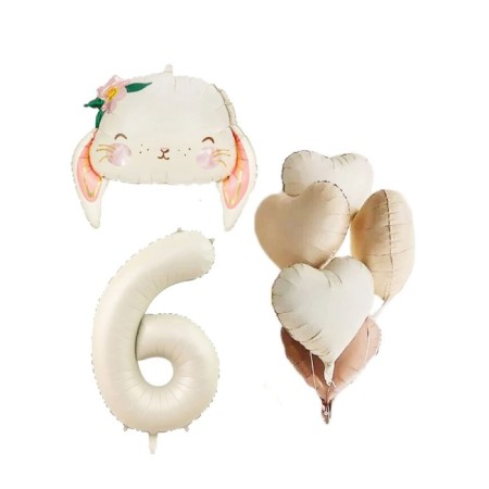 Çiçekli Tavşan Kalp Yaş Folyo Balon Seti