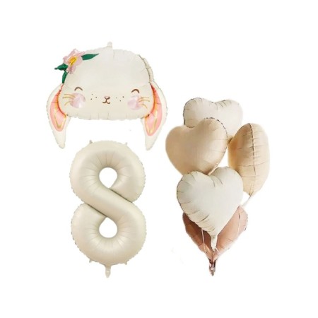 Çiçekli Tavşan Kalp Yaş Folyo Balon Seti