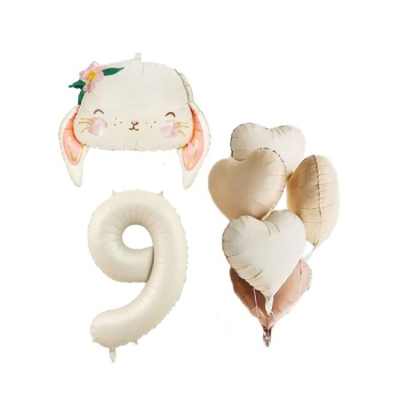 Çiçekli Tavşan Kalp Yaş Folyo Balon Seti