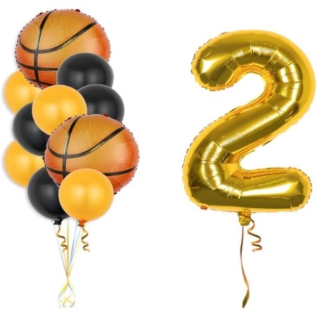 Gold Rakam Basketbol Topu Folyo Ve Lateks Balon Seti