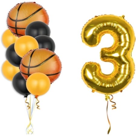 Gold Rakam Basketbol Topu Folyo Ve Lateks Balon Seti