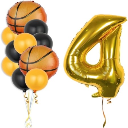 Gold Rakam Basketbol Topu Folyo Ve Lateks Balon Seti