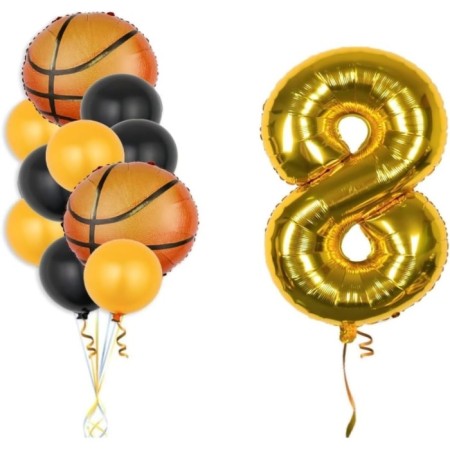 Gold Rakam Basketbol Topu Folyo Ve Lateks Balon Seti