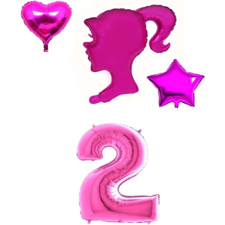 Pembe Kız Kalp Yıldız Ve Rakam Folyo Balon Seti