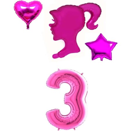 Pembe Kız Kalp Yıldız Ve Rakam Folyo Balon Seti