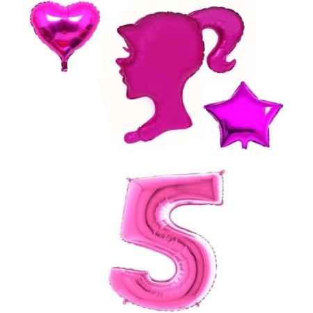 Pembe Kız Kalp Yıldız Ve Rakam Folyo Balon Seti