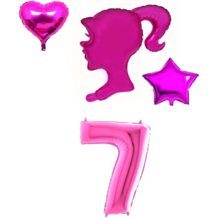 Pembe Kız Kalp Yıldız Ve Rakam Folyo Balon Seti