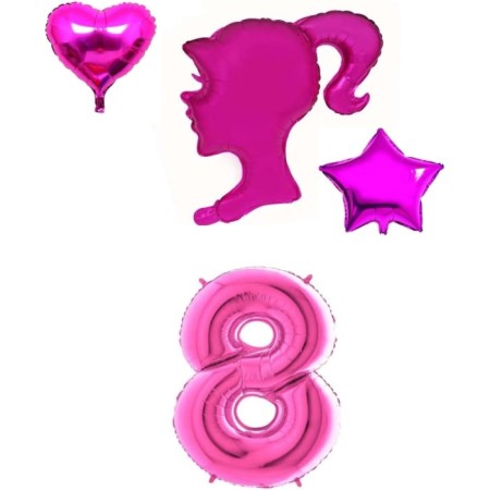 Pembe Kız Kalp Yıldız Ve Rakam Folyo Balon Seti