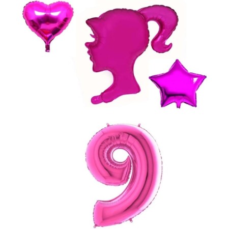 Pembe Kız Kalp Yıldız Ve Rakam Folyo Balon Seti