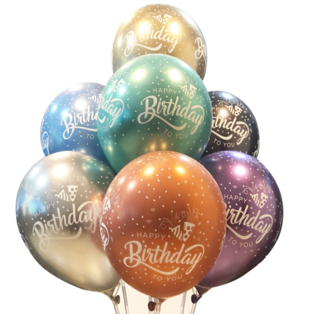 Krom Karışık Beyaz Baskılı Happy Bırthday Balon 12 inç