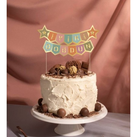 Pasta Üstü İyi Ki Doğdun Retro Renkli