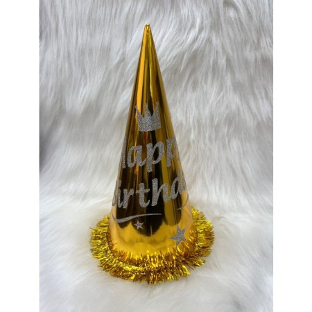 Happy Bırthday Simli Baskılı Gold Şapka 35 cm