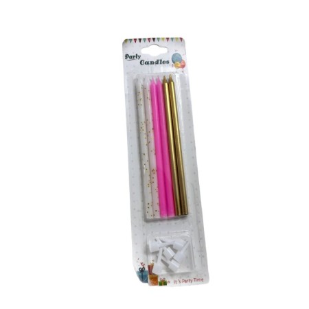 3 Renk Pembe İnce Mum 14 cm 6 lı