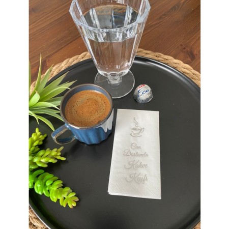 Gümüş Yaldızlı Beyaz Can Dostumla Kahve Keyfi Peçete 6x12 cm