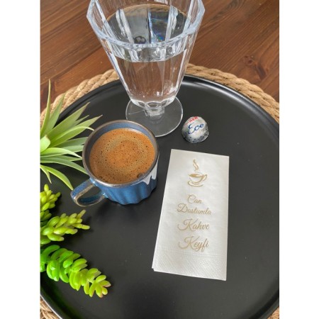 Gold Yaldızlı Beyaz Can Dostumla Kahve Keyfi Peçete 6x12 cm