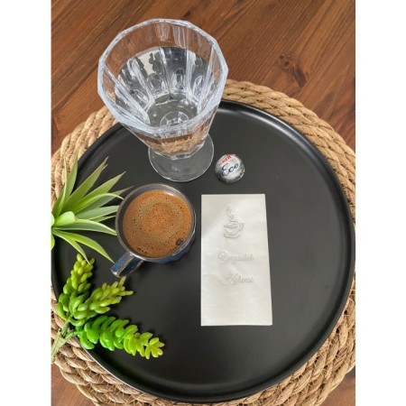 Gümüş Yaldızlı Beyaz Yorgunluk Kahvesi  Peçete 6x12 cm