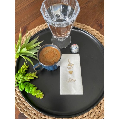 Gold Yaldızlı Beyaz Kalp Baskılı Kitap Kahve Peçete 6x12 cm