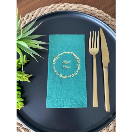 Gold Yaldızlı Yeşil Çelenkli Afiyet Olsun Peçete 16 Adet