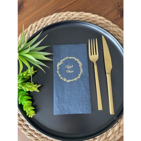 Gold Yaldızlı Siyah Çelenkli Afiyet Olsun Peçete 16 Adet