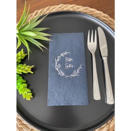 Gümüş Yaldızlı Siyah Better Together Peçete 16 Adet