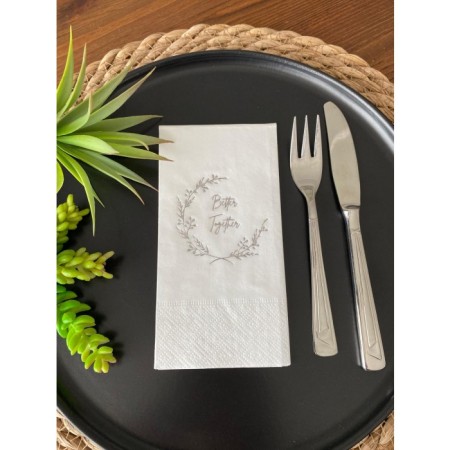 Gümüş Yaldızlı Beyaz Better Together Peçete 16 Adet