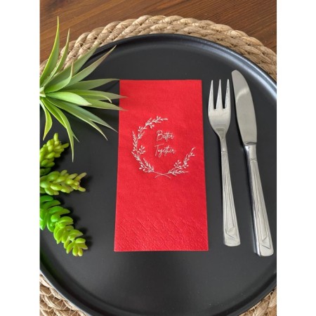 Gümüş Yaldızlı Kırmızı Better Together Peçete 16 Adet