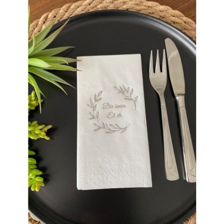 Gümüş Yaldızlı Beyaz Bir Ömür El Ele Peçete 16 Adet