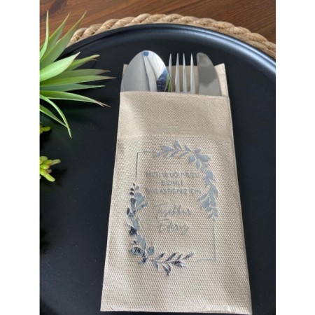 Gümüş Yaldızlı Kraft Mutluluğumuzu Bizimle Paylaştığınız İçin Teşekkür Ederiz Cepli Peçete 12 Adet