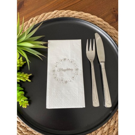 Gümüş Yaldızlı Yıldız Çerçeveli Beyaz Hoşgeldiniz Peçete 16 Adet