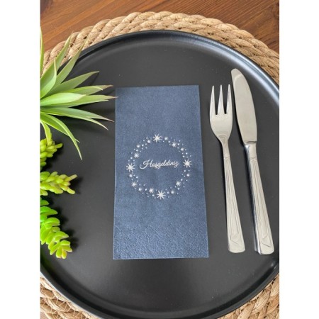 Gümüş Yaldızlı Siyah Yıldız Çerçeveli Hoşgeldiniz Peçete 16 Adet