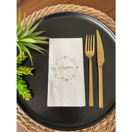 Gold Yaldızlı Beyaz Yıldız Çerçeveli  Hoşgeldiniz Peçete 16 Adet