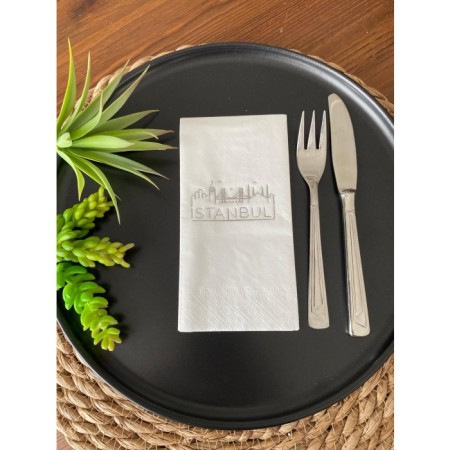 Gümüş Yaldızlı Beyaz İstanbul Peçete 16 Adet