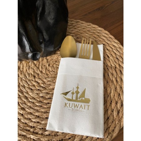 Gold Yaldızlı Beyaz Kuwait Town Cepli Peçete 12 Adet