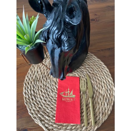 Gold Yaldızlı Kırmızı Kuwait Town Peçete 16 Adet