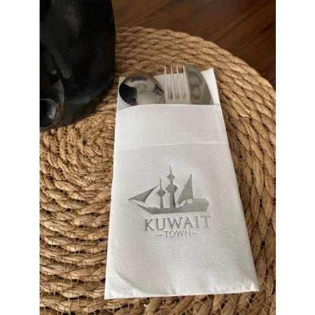 Gümüş Yaldızlı Beyaz Kuwait Town Cepli Peçete 12 Adet