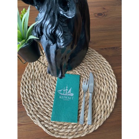 Gümüş Yaldızlı Yeşil Kuwait Town Peçete 16 Adet