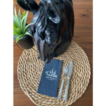 Gümüş Yaldızlı Siyah Kuwait Town Peçete 16 Adet