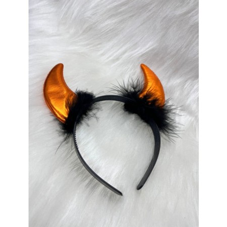 Halloween Taç Şeytan Saten Boynuz Tüllü Turuncu