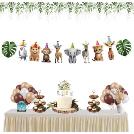 Safari Şapkalı Sevimli Hayvanlar Temalı Banner 10 Parça