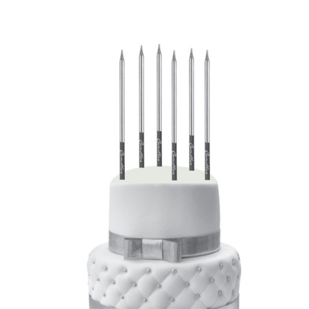 Kalem Model Gümüş Mum 15 cm 6 lı