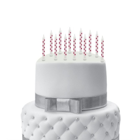 Puantiyeli Pembe Mum 6 cm 12 li