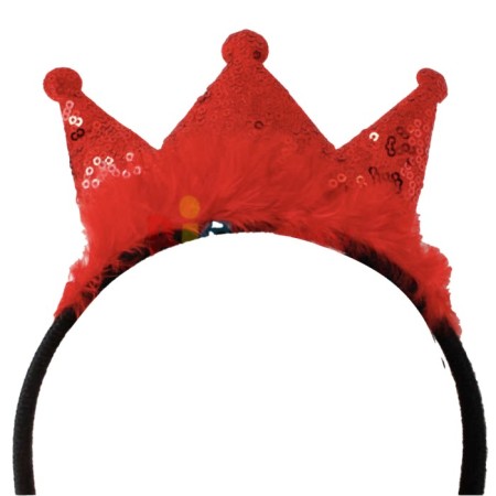 Pullu Tüylü Kraliçe Taç Kırmızı